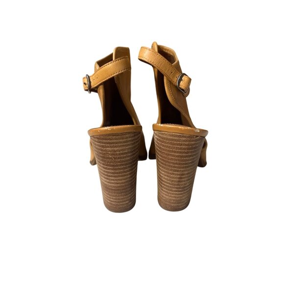 Lucky Brand Sz 10 Peep Toe Leather Block Heel Sandals - Picture 4 of 8